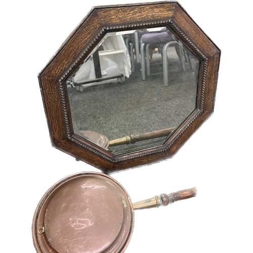 198 - Copper warming pan and mirror