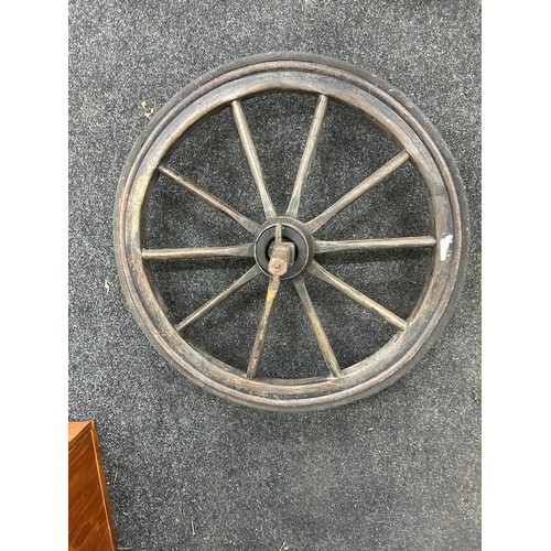 326 - Vintage wooden cart wheel measures approximately 26 inches diameter