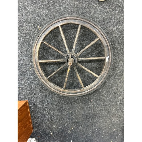 326 - Vintage wooden cart wheel measures approximately 26 inches diameter