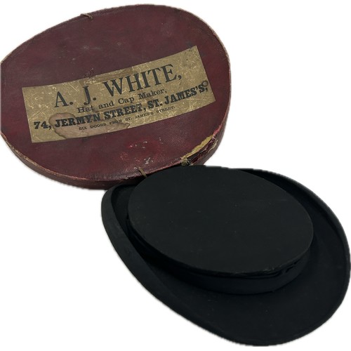 19 - Antique A.J.White collapsible top hat in an original A.J White hat box