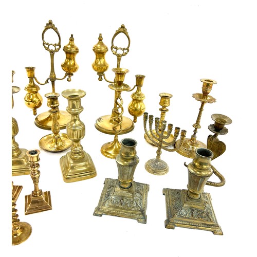 245 - Selection of assorted brass candle sticks