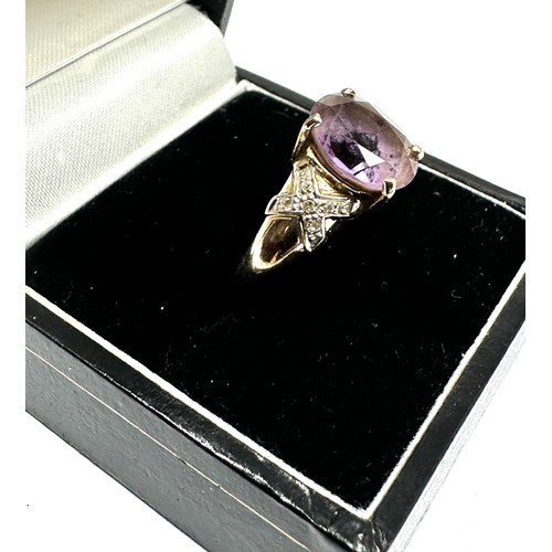 168 - 9ct gold amethyst & diamond ring weight 2.9g