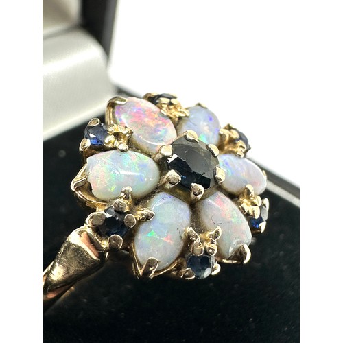 157 - 14ct gold opal & sapphire ring chip to 1 opal weight 3.5g