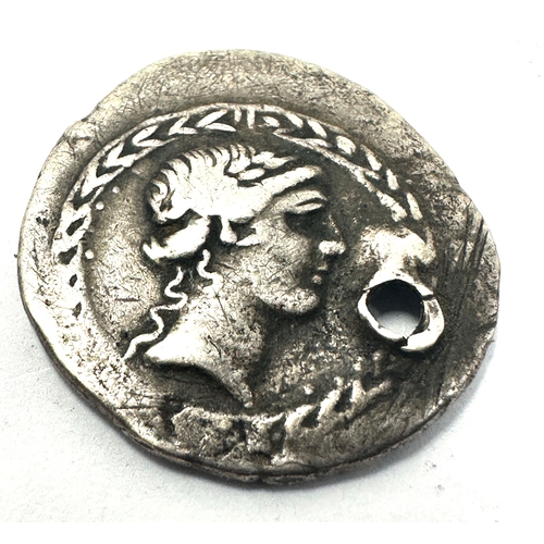 465 - Roman silver coin measures approx 21mm dia weight 3.86g