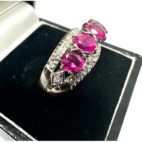 113 - 18ct white gold ruby & diamond ring weight 6.5g