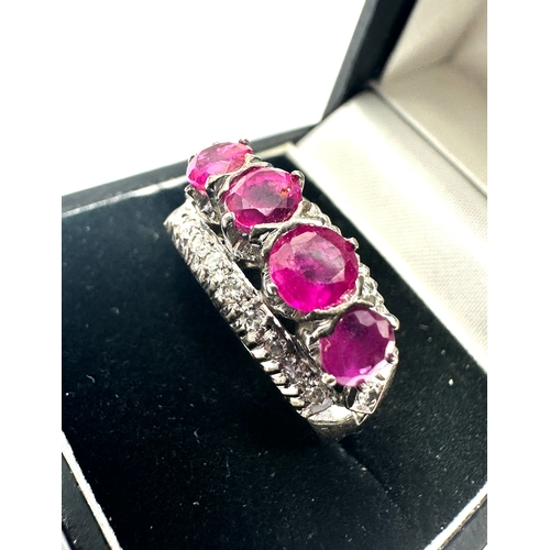 113 - 18ct white gold ruby & diamond ring weight 6.5g