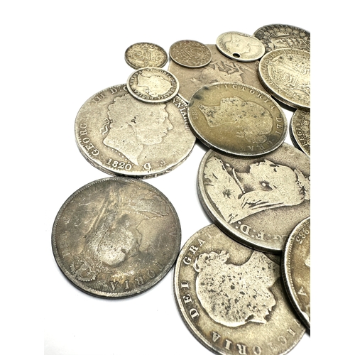 362 - Selection of silver pre 1920 coins inc victorian georgian crowns half crowns etc weight 268g