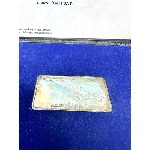 2 - Boxed silver 1976 concorde ingot and stamp cover ingot weight approx 48g