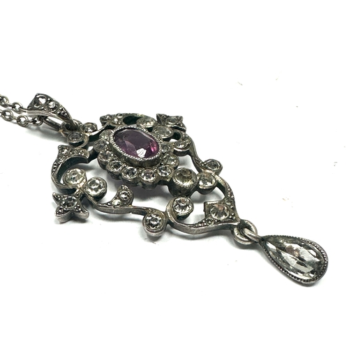 209 - antique silver amethyst & white stone paste pendant measures approx 5cm drop