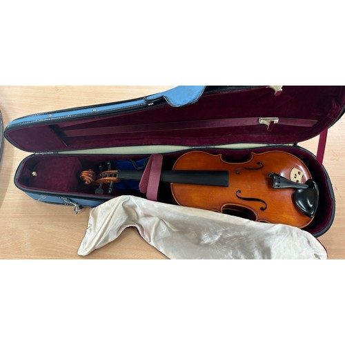 217 - Cased Violin, in need of repair