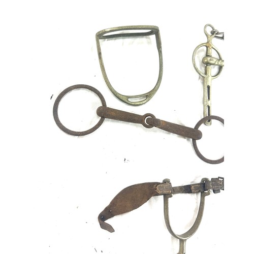 61 - Selection of metal horse bites and two foot rests