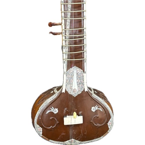 270 - Inlaid Indian Sitar wooden musical instrument