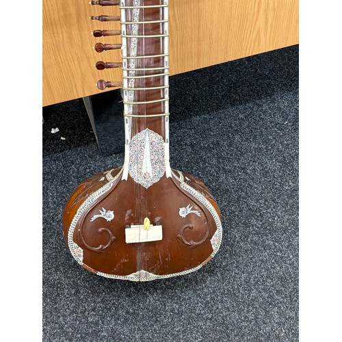 270 - Inlaid Indian Sitar wooden musical instrument