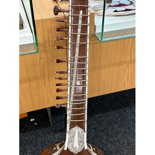 270 - Inlaid Indian Sitar wooden musical instrument