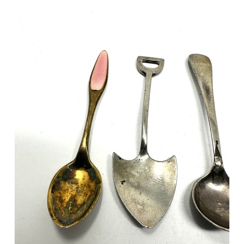 11 - 6 antique silver condiment spoons includes enamel