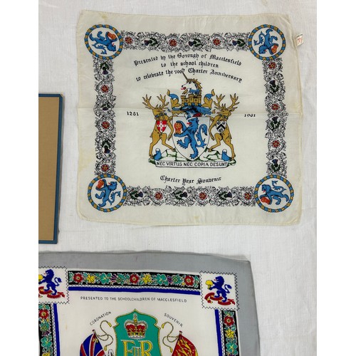 528 - Selection of vintage silks, pictures and handkerchiefs to include silk commemorative handkerchiefs, ... 