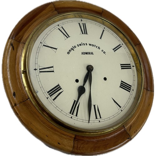 1A - Vintage two key hole school clock ' Anglo Swiss Watch Co' admiral- untested, 16 inches in diameter