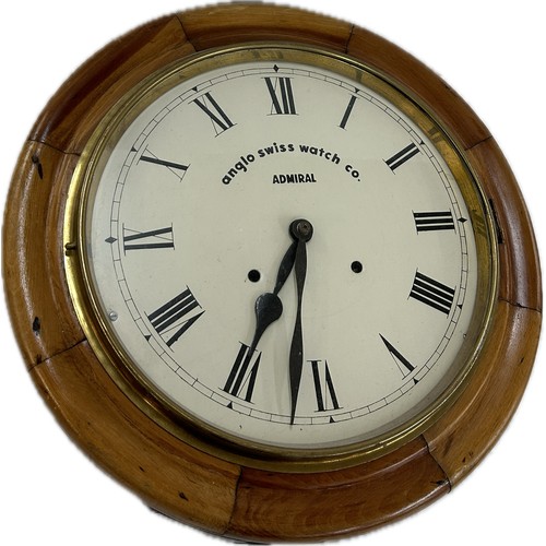 1A - Vintage two key hole school clock ' Anglo Swiss Watch Co' admiral- untested, 16 inches in diameter