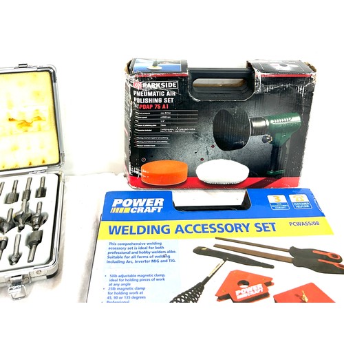 165 - Selection of cased power tools to include Power Craft welding accessory set, Power Craft Die Grinder... 