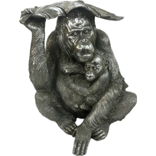 284 - Large silver coloured Orangatang and baby Orangutang plastic ornament measures approximately 19 inch... 