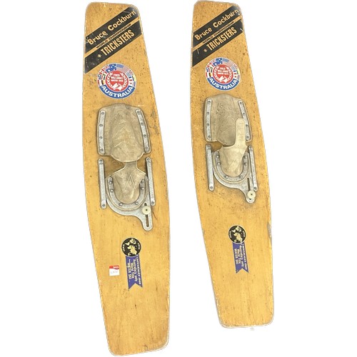 296 - Australian Bruce Cockburn ' World Championship' Tricksters vintage wooden water skis