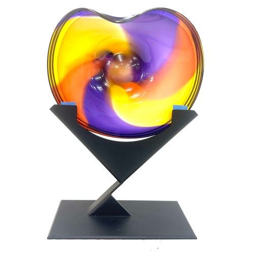 1 - The 'Uplift' art glass wave bowl sculpture sat on a contemporary geometric metal base by artist Nich... 