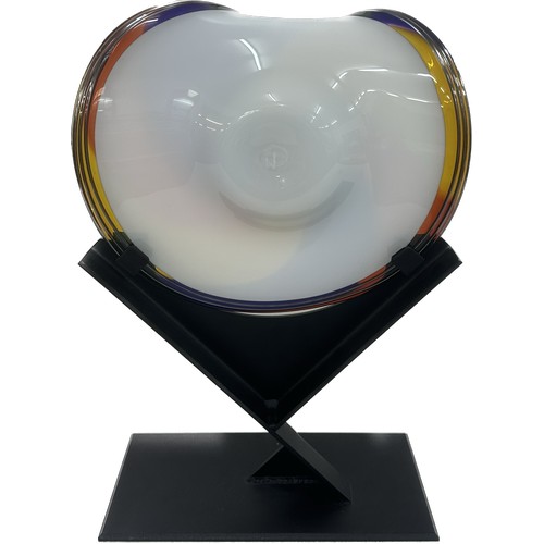 1 - The 'Uplift' art glass wave bowl sculpture sat on a contemporary geometric metal base by artist Nich... 