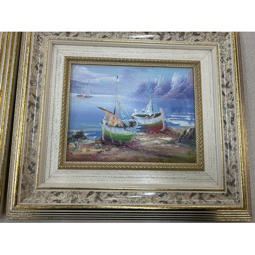 95 - Three framed paintings depicting ships/ boats largest measures approximately 16 inches wide 14 inche... 