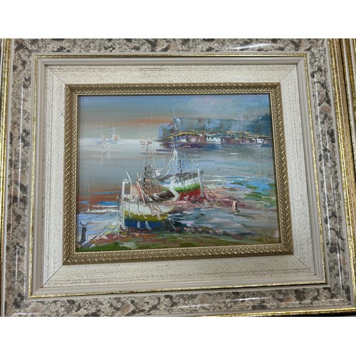 95 - Three framed paintings depicting ships/ boats largest measures approximately 16 inches wide 14 inche... 