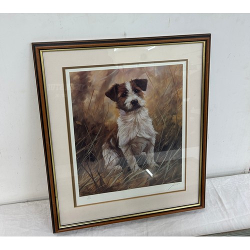 17 - Framed Painting depicting chicken and a limited edition print of a dog, largest measures approximate... 