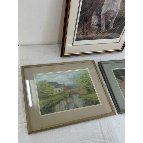 17 - Framed Painting depicting chicken and a limited edition print of a dog, largest measures approximate... 