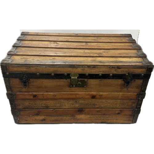 341 - Vintage wood steamer trunk measures approximately 30 inches tall x 17 wide x 17 deep