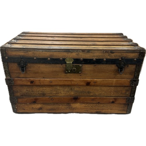 341 - Vintage wood steamer trunk measures approximately 30 inches tall x 17 wide x 17 deep