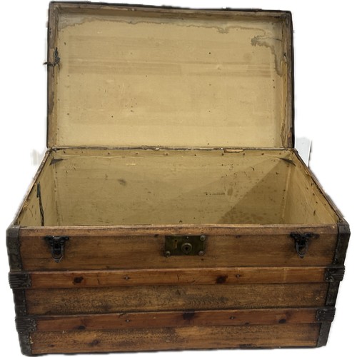 341 - Vintage wood steamer trunk measures approximately 30 inches tall x 17 wide x 17 deep