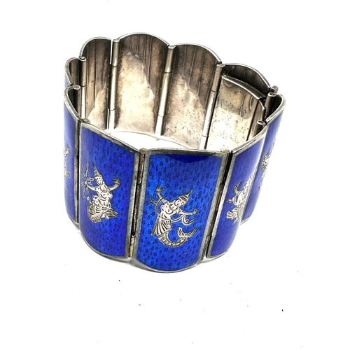 240 - Vintage Sena Sterling Thailand Silver & blue enamel Link Bracelet measures approx 3.5cm weight 81g