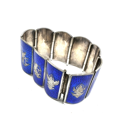 240 - Vintage Sena Sterling Thailand Silver & blue enamel Link Bracelet measures approx 3.5cm weight 81g