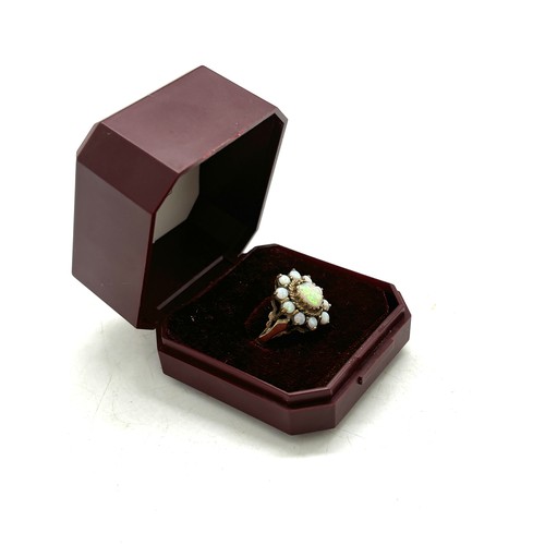 405 - 9ct gold opal set dress ring,  ring size O weight 3.1grams