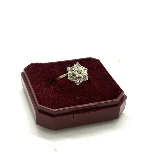 425 - 9ct gold diamond cluster ring total weight 2.8 grams ring size l/m