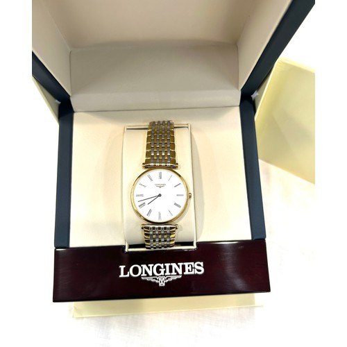 442 - Longines La Grande Classique bi-coloured Gentleman's stainless steel wrist watch, white dial with ro... 