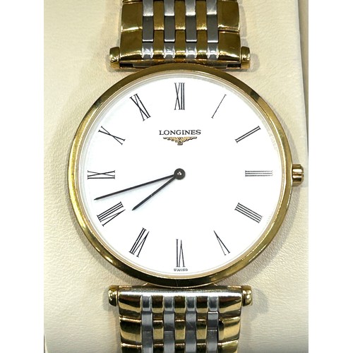 442 - Longines La Grande Classique bi-coloured Gentleman's stainless steel wrist watch, white dial with ro... 