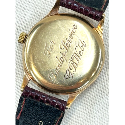 443 - Garrard mens gold presentation watch from the Queens jewellers given by Dunlop to a Mr G B Webb, wor... 