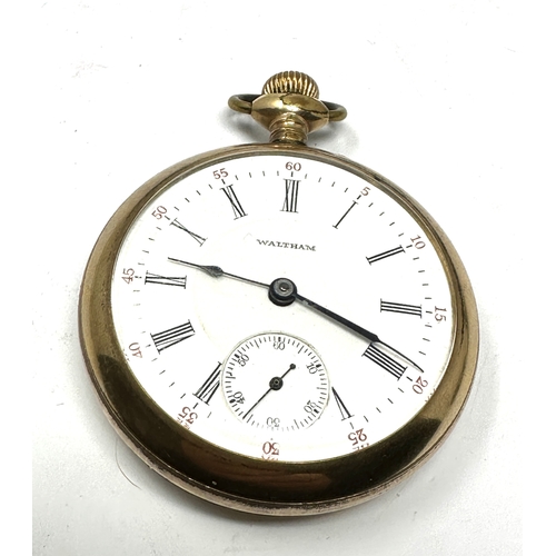 487 - Antique gold plated waltham open face pocket watch the watch is ticking