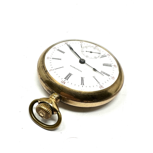 487 - Antique gold plated waltham open face pocket watch the watch is ticking