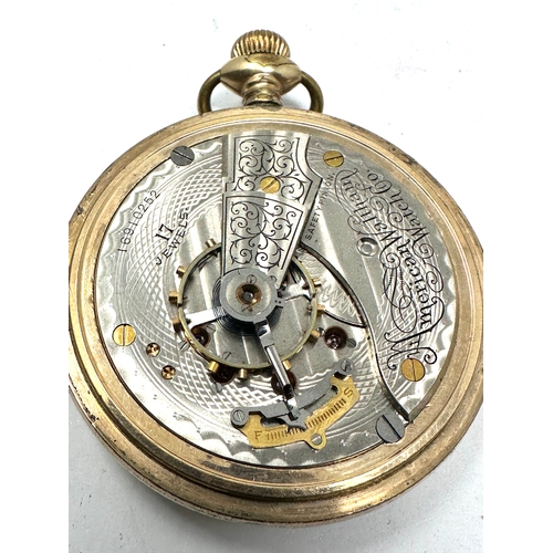 487 - Antique gold plated waltham open face pocket watch the watch is ticking