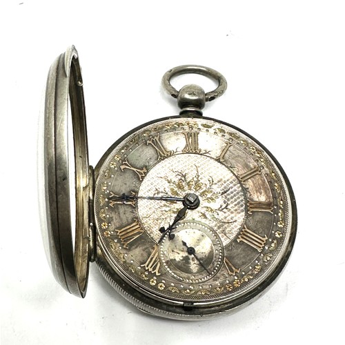 488 - Antique open face silver dial fusee pocket watch the bance spins freely