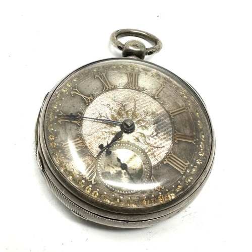 488 - Antique open face silver dial fusee pocket watch the bance spins freely