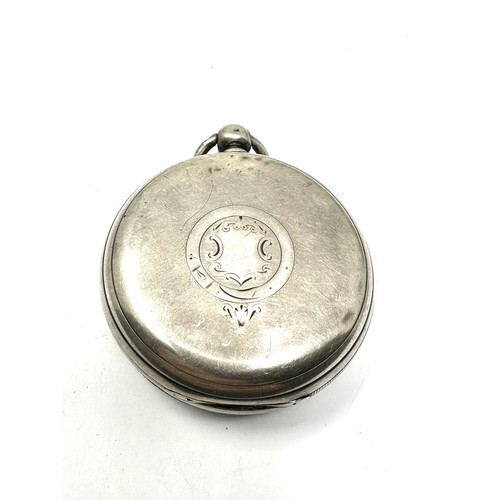 488 - Antique open face silver dial fusee pocket watch the bance spins freely