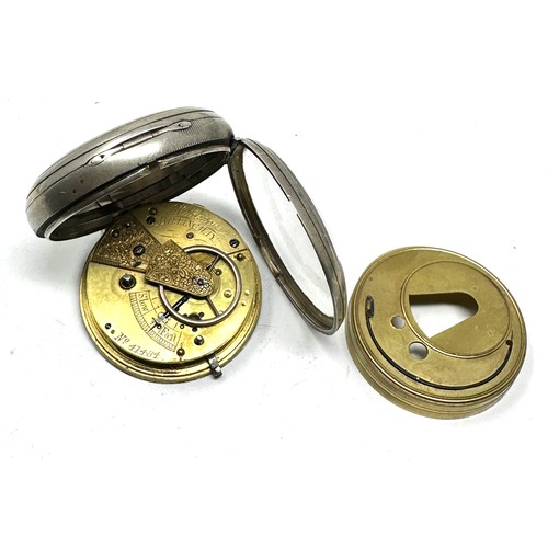 488 - Antique open face silver dial fusee pocket watch the bance spins freely