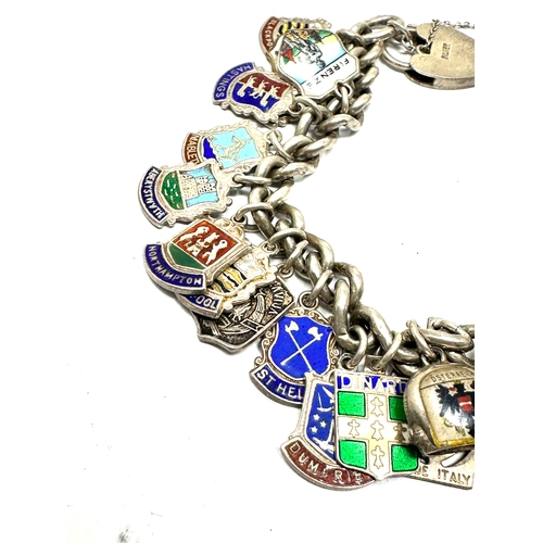 251 - silver & enamel city enamel flag chsarm bracelet weight 63g