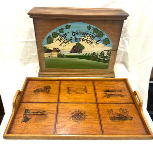 265 - Wooden wine storage box, large wooden tray 14 x 19 x 5.5 inches